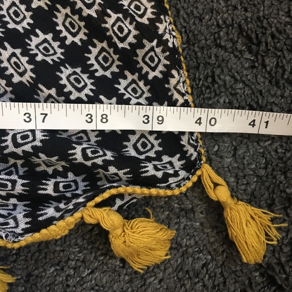 Black White Geometric Striped Yellow Tasseled Wide Long Scarf Wrap Cover Up - Picture 13 of 16